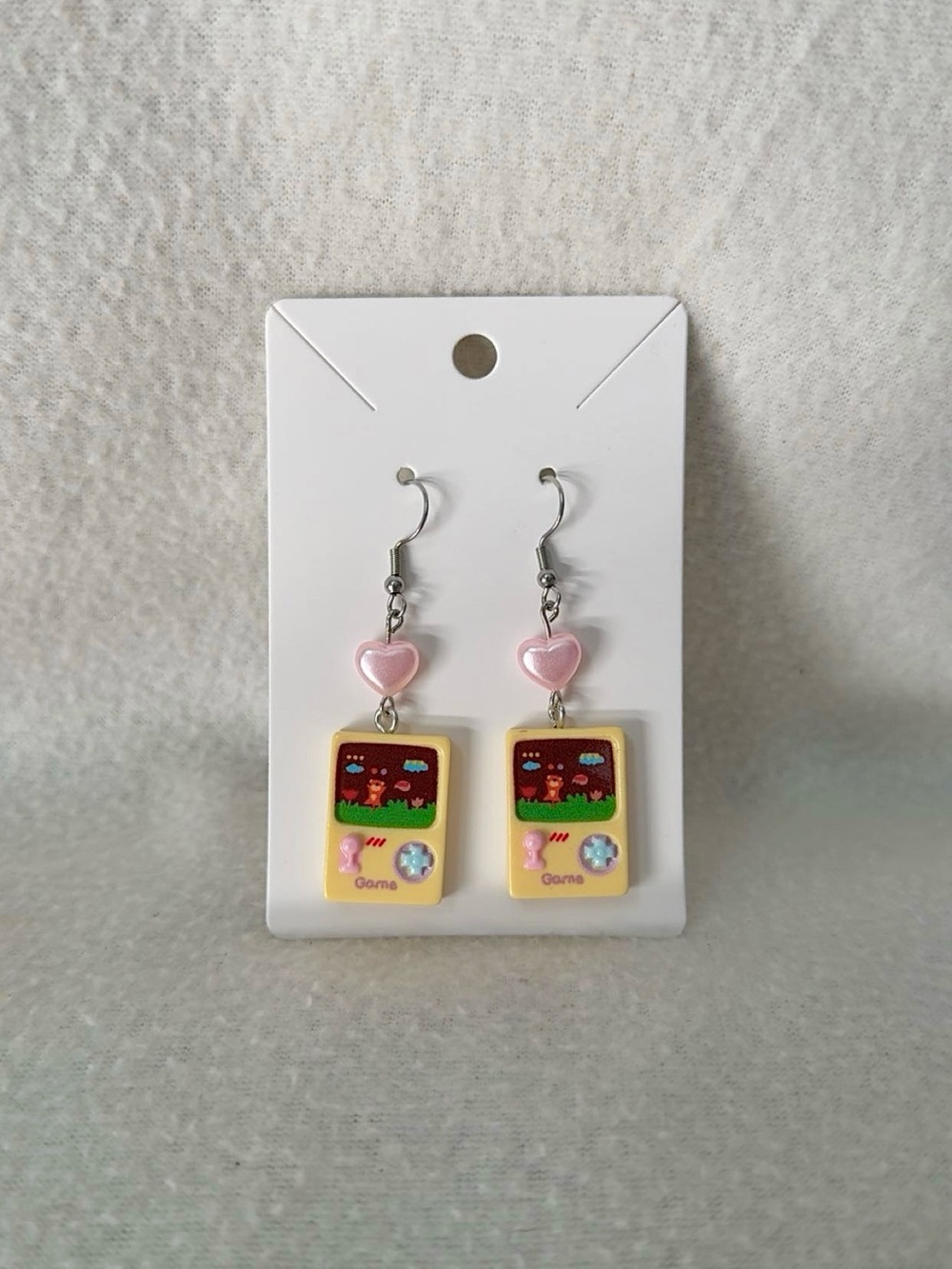 Cute Pink Heart Game Console Dangle Earrings